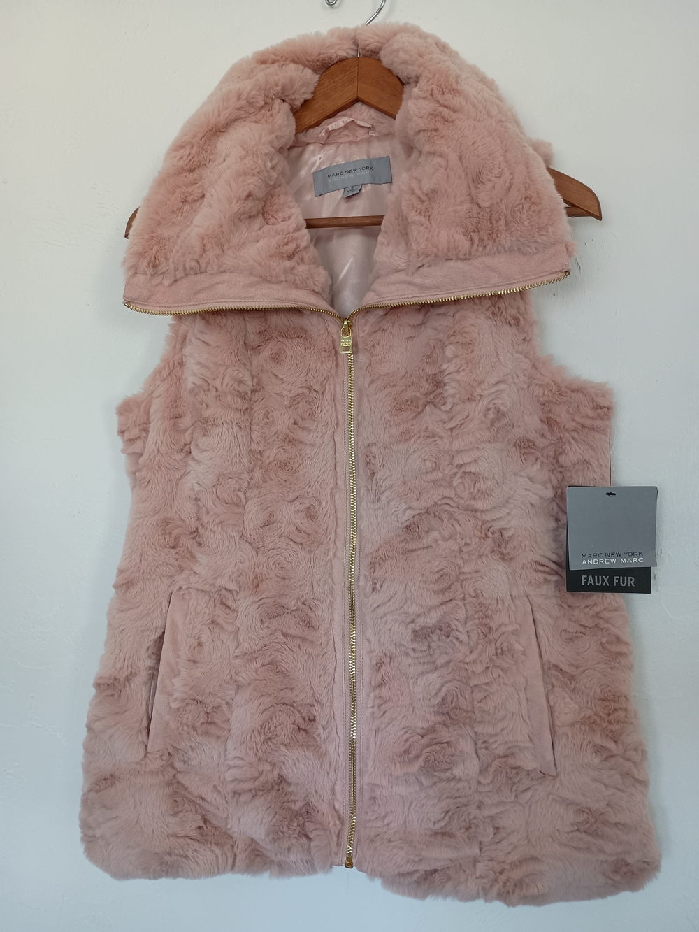 Marc New York by Andrew Marc Pink Faux Fur Vest Dusty Rose